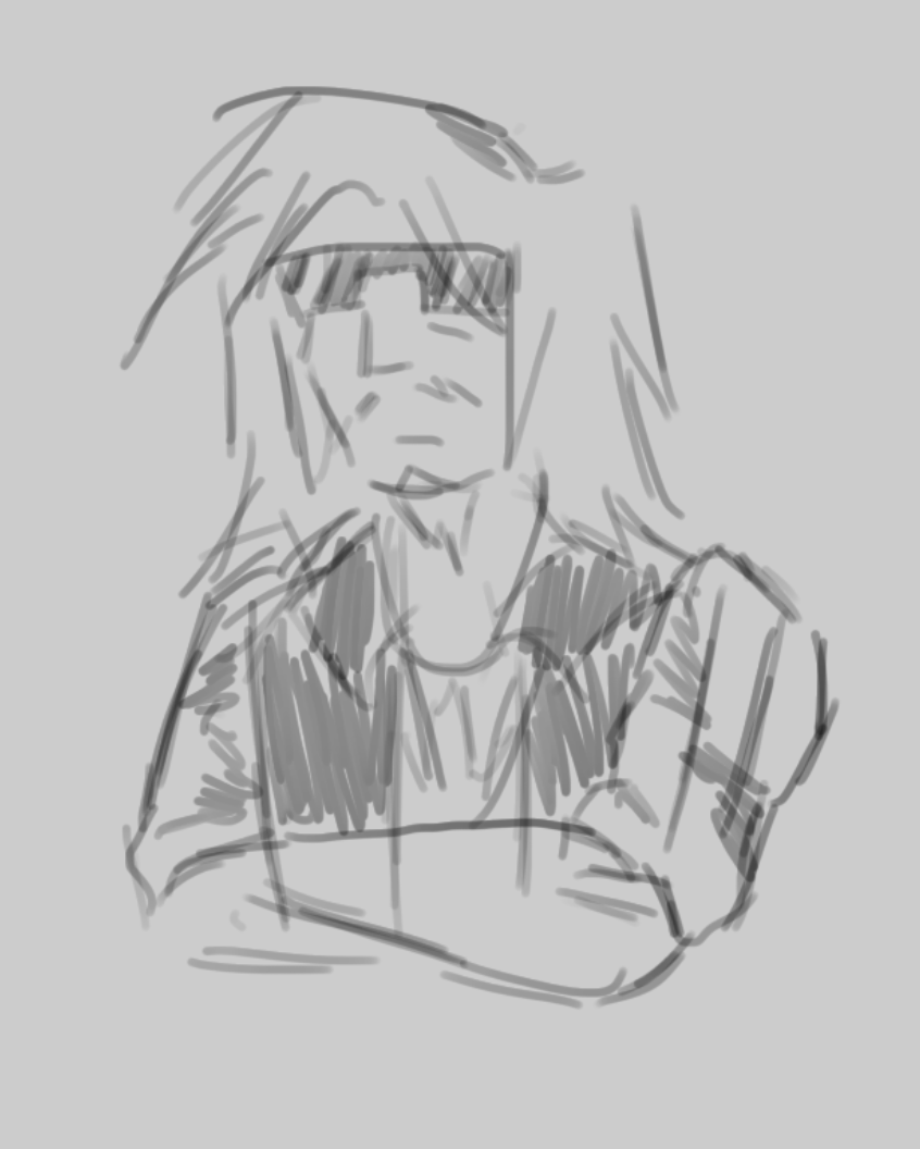 A shitty sketch of POSTAL Dude crossing his arms.