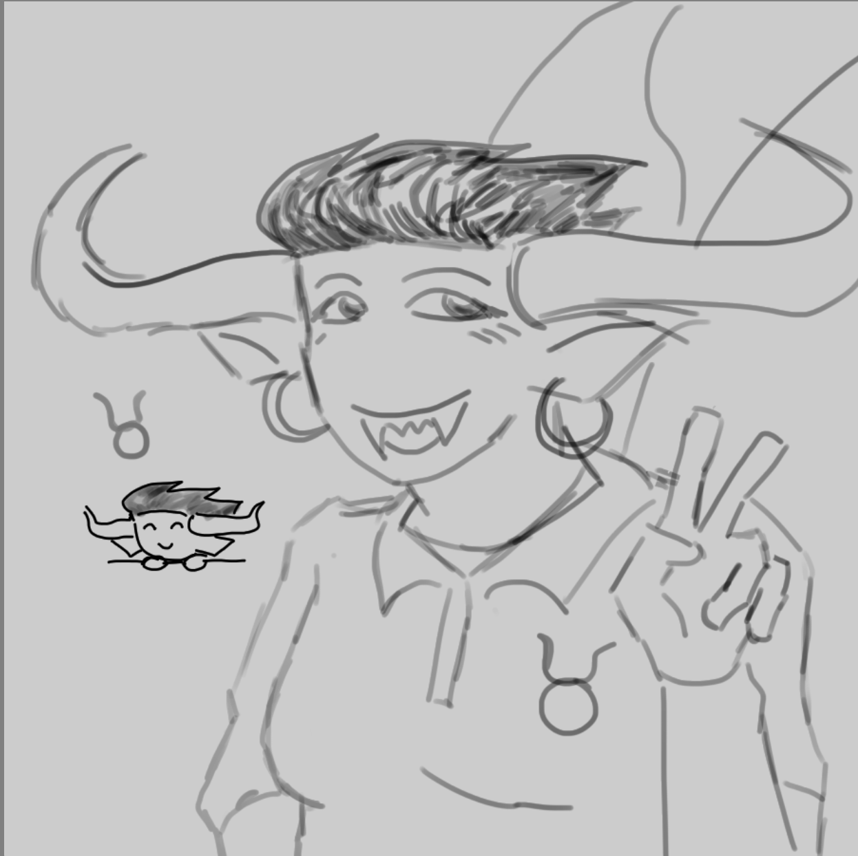 An awesome sketch of Tavros Nitram smiling and doing a peace sign at the viewer.